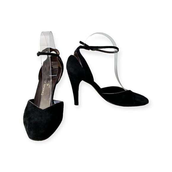 Vintage Charles Jourdan Black Suede Ankle Strap Pumps, Size 8 1/2 - Picture 10 of 16